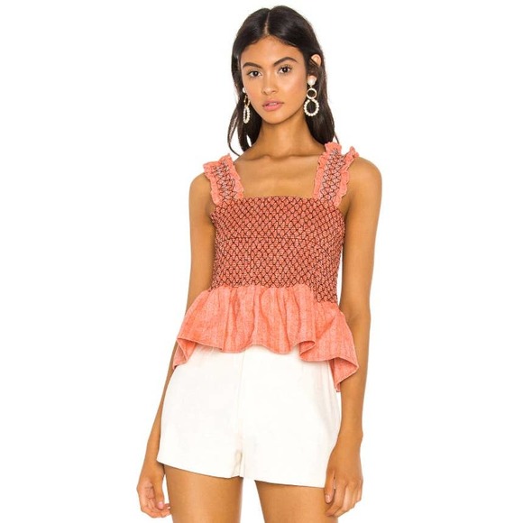 Line & Dot Revolve Zoe Smocked Top Ruffle Trim Women's XS - Picture 12 of 12